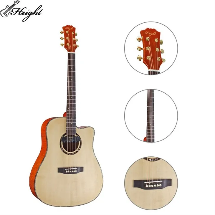 Custom Guitar All Solid Best Acoustic Guitar Brands 41inch Solid Top Cutaway Acoustic Flamed Okoume